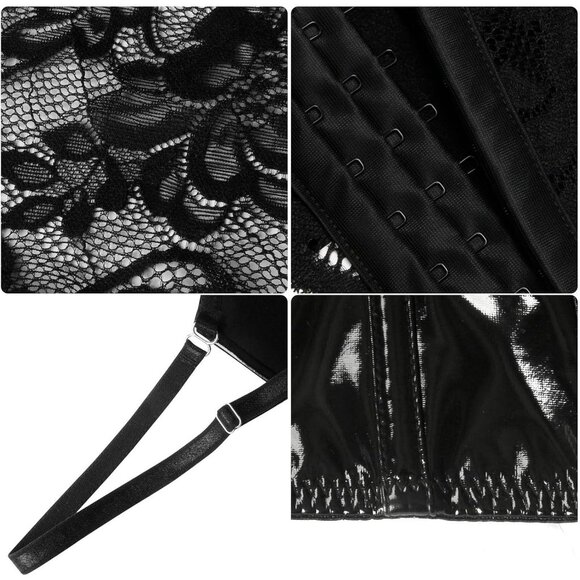 Women's Punk Gothic PU Leather Push Up Corset Bra Bustier Crop Top for Party - Picture 6 of 6